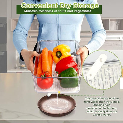 ZIJUND 6 Pack Fridge Organizer, Stackable Refrigerator Organizer Bins with Lids, BPA-Free Fridge Organizers and Storage Containers for Fruit, Vegetable, Food, Drinks, Cereals, Clear