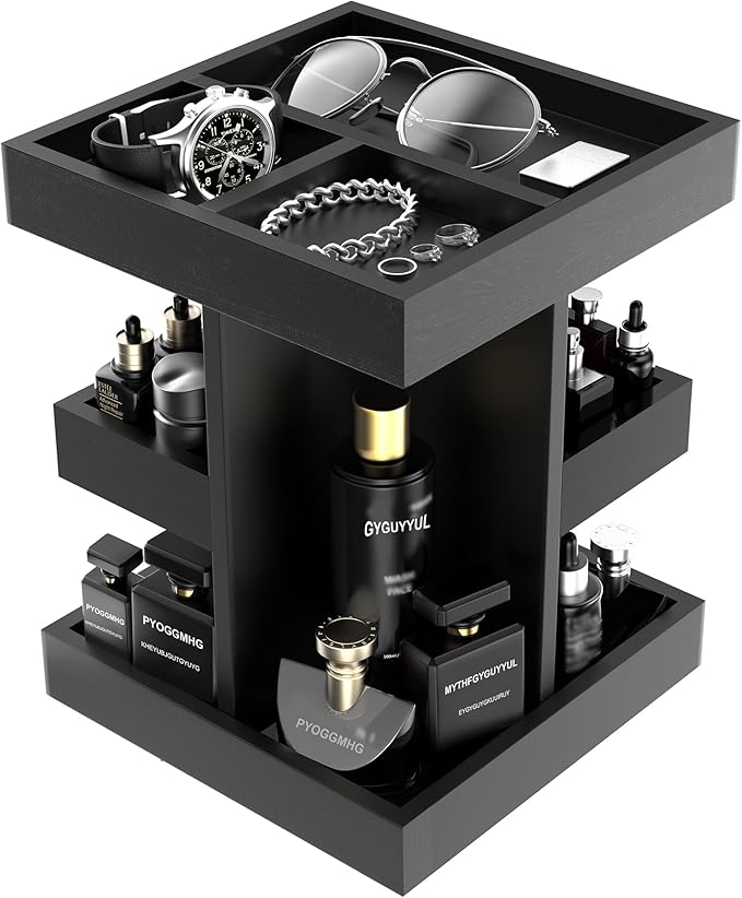 Cologne Organizer for Men, 360 Makeup Rotating Organizer, Organizador de Perfumes, Estante para Perfumes, Gifts for Men, Countertop Vanity and Bathroom, Bedroom Essentials, Mens Gifts (Black)