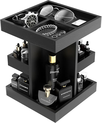 Cologne Organizer for Men, 360 Makeup Rotating Organizer, Organizador de Perfumes, Estante para Perfumes, Gifts for Men, Countertop Vanity and Bathroom, Bedroom Essentials, Mens Gifts (Black)