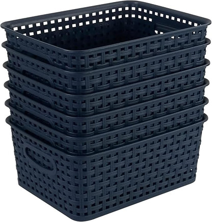 Plastic Storage Baskets for Organizing, Small Weave Storage Baskets, 6 Packs