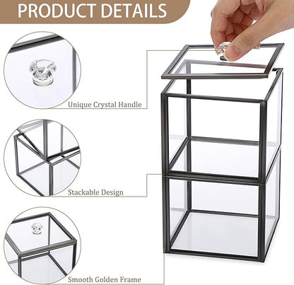 Hipiwe Glass Qtip Holder Dispenser 2-Tier Stackable Apothecary Jar with Lid Clear Bathroom Containers Cotton Ball & Swab Canister Vanity Organizer for Q-tip, Cotton Round, Floss, Makeup Pads