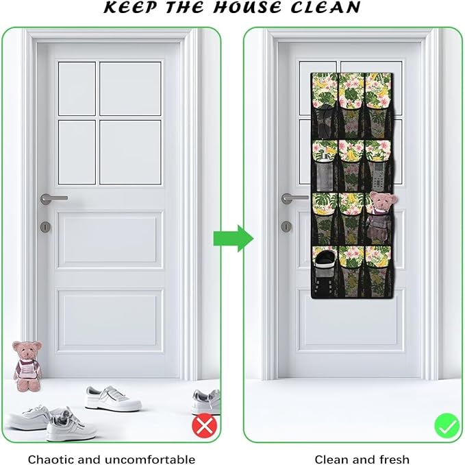 Tropical Flower Banana Over the Door Shoe Organizer 12 Large Mesh Pockets Shoe Rack for Closet Foldable Hanging Shoe Organizer Shoe Holder
