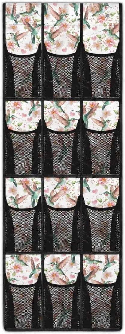 12 Large Mesh Pockets Hummingbird Over the Door Shoe Organizer Sturdy Oxford Fabric Hanging Shoe Rack for Door Shoe Organizer Door Hanger