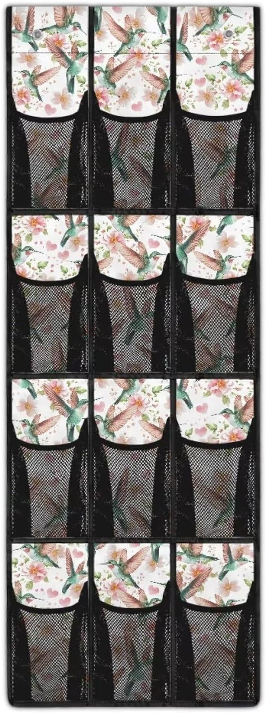12 Large Mesh Pockets Hummingbird Over the Door Shoe Organizer Sturdy Oxford Fabric Hanging Shoe Rack for Door Shoe Organizer Door Hanger