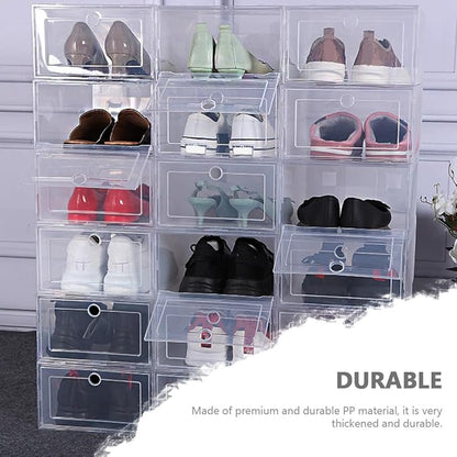 Housoutil 4pcs Pp Plastic Shoe Storage Boxes Drawer-style Stackable Shoe Organizer for Home Closet and Entryway