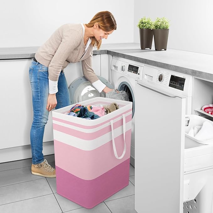 StorageRight Large Collapsible Laundry Basket Hamper with Easy Carry Handles，Freestanding Clothes Hampers for Laundry, Bedroom, Dorm, Towels, Toys, 100L, Pink