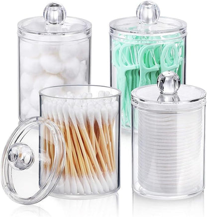 ANIS·KEAAR 2 Pack Restroom Bathroom Organizers and Storage Containers, Pink Plastic Jars with Lids for Cotton Swabs/Balls/Pads/Floss Picks (Vanity/Bedroom Use)