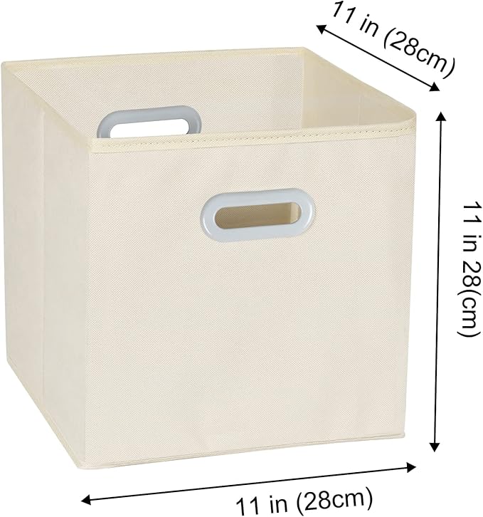 Fabric Cloth Storage Bins,Fabric Cube Organizer with Dual Handles Foldable Cube Storage Baskets for Home Bedroom Storage,Set of 6, Creamy-White