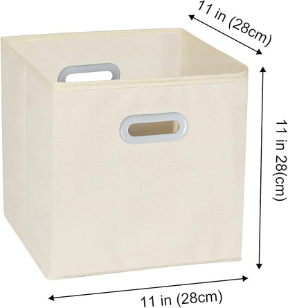 Fabric Cloth Storage Bins,Fabric Cube Organizer with Dual Handles Foldable Cube Storage Baskets for Home Bedroom Storage,Set of 6, Creamy-White