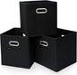 Black Fabric Cubby Storage Bins，13x13x13 Inches ，Cube Organizer Bin Foldable Storage Boxes with Dual Handles Fabric Organizer Box and collapsible Storage basket，Set of 3 ，Black
