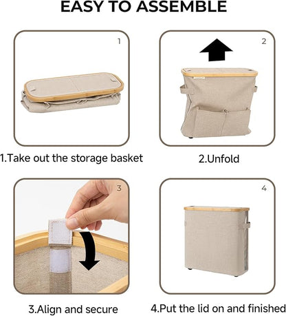 StorageWorks Toilet Paper Storage Baskets with Dual Flip Lids, Toilet Paper Organizer for Bathroom, Toilet Paper Container with Side Pocket, Holds 9 Mega or 12 Regular Rolls, Medium, Light Khaki