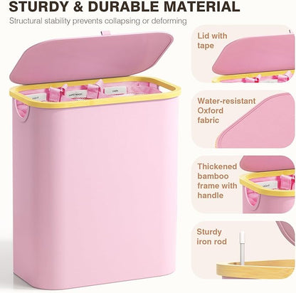 Hampers for Laundry Basket with Lid, 160L Extra Large 3 Section Clothes Divided Organizer for Bedroom, Laundry Room, Dirty Clothing Hamper, Pink