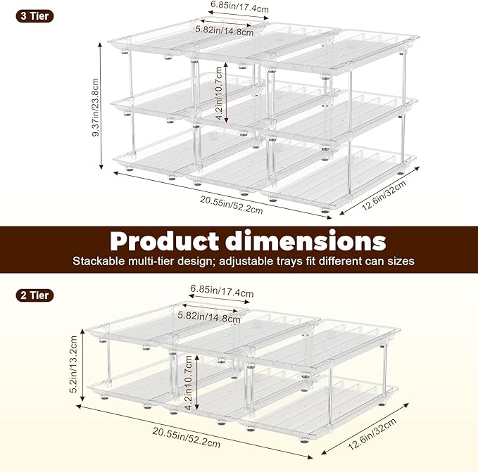 Can Organizer for Pantry, Modular 2-Tier Adjustable Canned Cat Food Organizer for Soup Cans, Dog Food Cans & Beverage Cans, Clear Can Rack for Pantry and Fridge