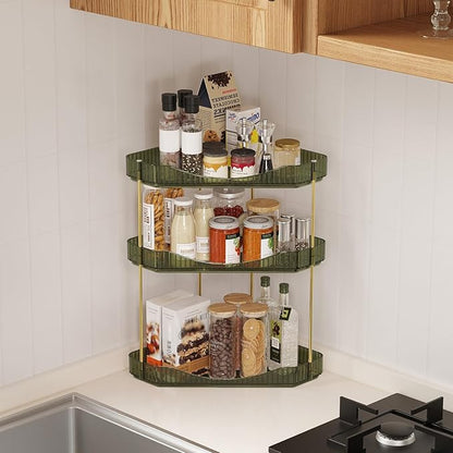 Lifewit 3-Tier Corner Bathroom Counter Organizer, Plastic Makeup Skincare Organizers Storage Countertop, Large Sink Cosmetic Perfume Shelf for Bedroom, Dresser, Kitchen, Vanity, Green, 39 cm/15inch(H)