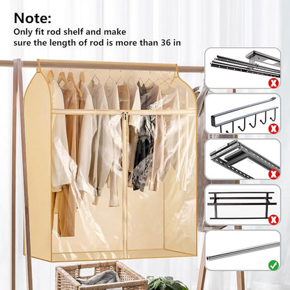 Garment Bags for Hanging Clothes Storage Closet Garment Rack Cover Dust Proof Coat Protector for Suits Jackets with Large Clear Window (Beige)