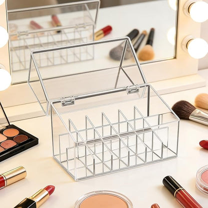 ATOMUS Lipstick Holder Display Case, 18 Slots Lipstick Organizer Storage with Dust Cover Transparent Acrylic Cosmetic Makeup Lipgloss Rack Holder