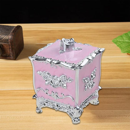 Cotton Canister Dispenser Box Cotton Swab Storage Box With Lid Makeup Table Cosmetics Containers, golden red