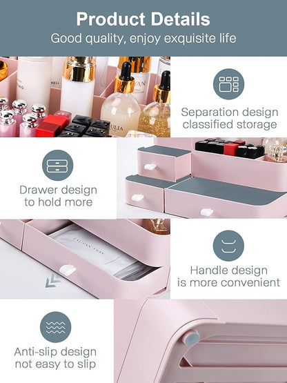 Makeup Organizer with Drawers,Large Capacity Countertop Organizer for Vanity,Bathroom and Bedroom Desk Cosmetics Organizer for Skin Care,Brushes, Eyeshadow, Lotions, Lipstick, Nail Polish