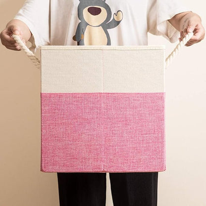 PRANDOM Large Foldable Cube Storage Bins 13x13 inch [4-Pack] Fabric Linen Storage Baskets Cubes Drawer with Cotton Handles Organizer for Shelves Nursery Closet Bedroom Pink