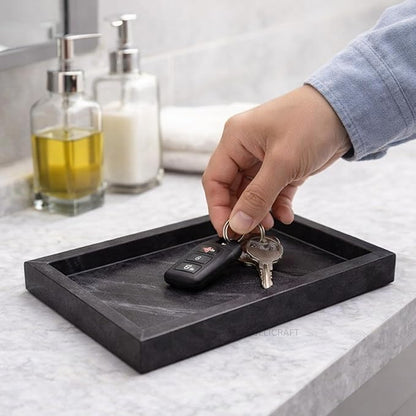 Natural Black Marble Tray for Bathroom | Kitchen | Vanity | Desktop, Stone Organizer for Coffee Table, Dresser, Nightstand, Candles, Soap, Towel, Plant, Jewelry (12" x 8"), Rectangular