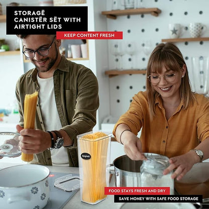 Airtight Food Storage Containers with Lids Set of 4-95 fl. oz Pasta storage Containers, BPA Free Plastic Spaghetti container - Air Tight Canisters for Kitchen Pantry Organization