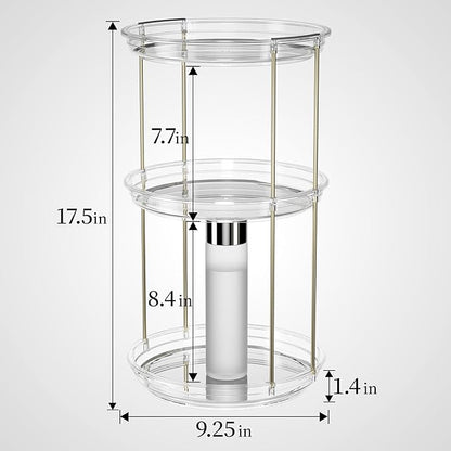 Delamu 3 Tier Rotating Makeup Organizer for Vanity, Bathroom Counter Organizer with Stackable Design, Spinning Skincare Organizer for Bathroom Countertop, Perfume Cosmetic Storage, Clear