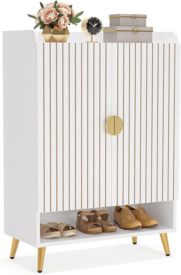 LITTLE TREE Shoe Cabinet with Doors & Adjustable Shelves, 7-Tier Modern Free Standing Shoe Racks Storage Organizer for Entryway, Living Room, Bedroom, Apartments
