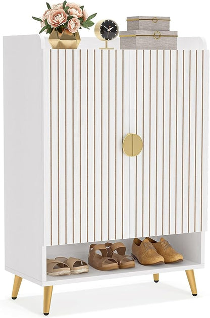 LITTLE TREE Shoe Cabinet with Doors & Adjustable Shelves, 7-Tier Modern Free Standing Shoe Racks Storage Organizer for Entryway, Living Room, Bedroom, Apartments