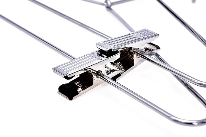 Quality Metal Pant/Skirt Blouse Hanger 10-Pack, Heavy-Duty Skirt Hangers with Clips, Adjustable Clip Pants Hanger, Chrome (Chrome, 10)
