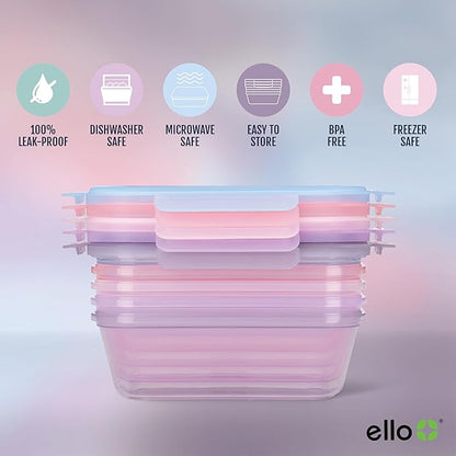 Ello Snap & Nest 10-Piece 4.5 Cup Plastic Meal Prep Set, Reusable Food Containers for Healthy Eating, Freezer, Dishwasher Safe, Berry Fields