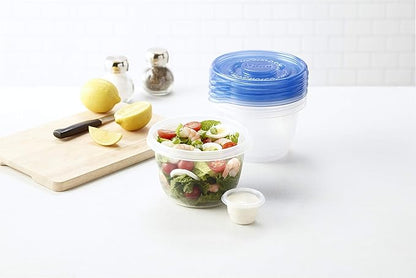 Glad GladWare To Go Lunch Food Storage Containers with Lids, Medium Round No BPA Plastic with Built-In Dressing Cup for Salads and Lunches, Microwave Dishwasher Safe, 32 Oz, 4 Count - 6 Pack