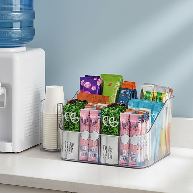 Drink Packet Organizer, Powdered Drink Mix,Powder Packet,Acrylic Water Flavor Packet Organization Container with Removable Dividers for Storage Bins for Kitchen Cabinet, Pantry,Office