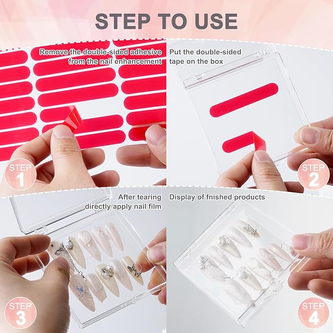 CloudTrip 30Boxes Large (8 x 8cm) Press On Nail Packaging Storage Box and 90pcs Adhesive Tabs - Acrylic Organizer Case for Artificial Nail for Nail Business Supplies (clear, L)
