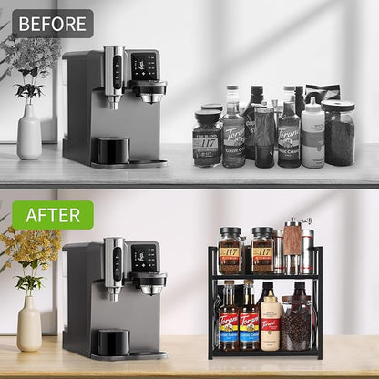 YINMIT Countertop Shelf Organizer,Coffee Bar Accessories,Spice Rack,Coffee Counter Shelf,2 Tier Coffee Organizer Station for Mugs,Cups,Cream,Syrup(Black, Medium)