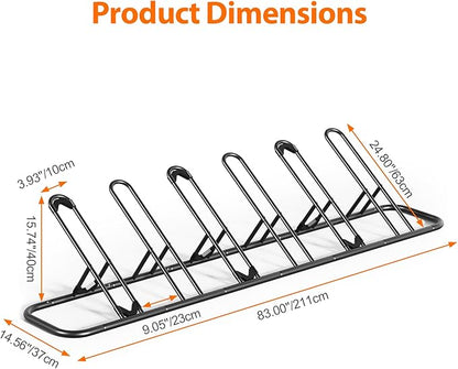 Mr IRONSTONE Floor Bike Rack for Garage, Indoor Outdoor Bicycle Storage Stand, Bike Parking Rack for Mountain, Road & Kids Cycles (Black, 6-Slot)