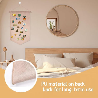 VitalCozy Pin Wall Display Banner with Butterfly Clutch Tie Tacks Enamel Pin Display Blank Canvas Display Metal Pin Backs Pin Organizer for Jewelry Lapels Badges Buttons Collection(Khaki)