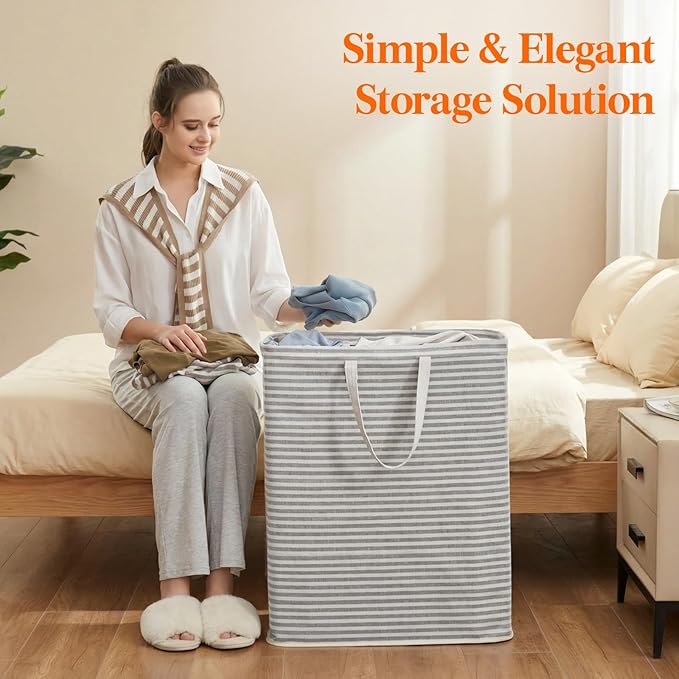 Lifewit 125L Large Collapsible Laundry Hamper, Tall Foldable Dirty Clothes Baskets Waterproof, Freestanding Design with Easy Carry Handles in Dorm Bedroom Bathroom College, Grey