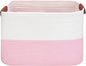 Large Cotton Rope Storage Basket with Leather Handles, Laundry Hamper Basket, 20 "L x 14" W x 12 "H, Durable & Stylish Organizer for Home.(Large Pink)