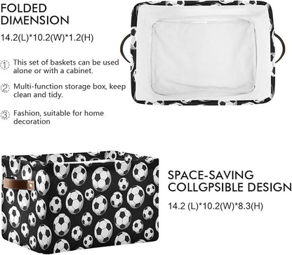 Football Soccer Large Storage Basket Cube Storage Bin Canvas Fabric Organizer Handles Collapsible Decorative for Clothes Toys Bedroom