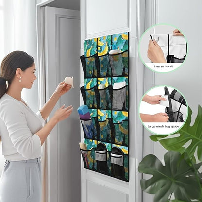 Banana Over The Door Shoe Organizer,12 Large Mesh Pockets Hanging Storage Shoe Rack,Hanger Storage Organizer for Closet,Classroom Headphone Storage,Over Door Organizer for Toys