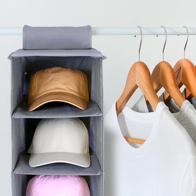 Perfect Curve 11-Pocket Hanging Baseball Hat Organizer - Gray Hat Storage Rack for Closet, Holds Up to 100 Caps. Also store shoes or sneakers or towels. Multiple uses.