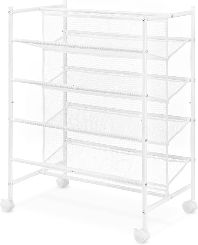 Whitmor 4-Tier Rolling Shoe Cart - Mesh & Metal - Holds up to 24 pairs of Shoes - Double Sided，4-Tier