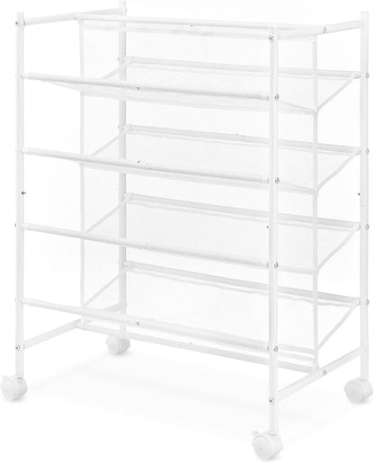 Whitmor 4-Tier Rolling Shoe Cart - Mesh & Metal - Holds up to 24 pairs of Shoes - Double Sided，4-Tier