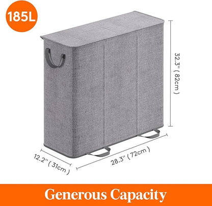 Lifewit Triple Laundry Hamper with Lid and Removable Laundry Bags, Large Collapsible 3 Dividers Dirty Clothes Basket with Handles for Bedroom Laundry Room Closet Bathroom College, 185L Gray