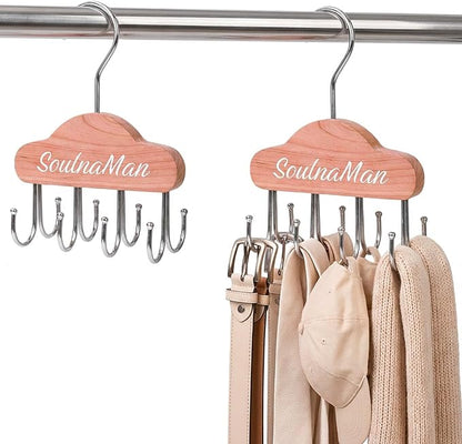 Cedar Wooden Belt Hanger,Belt Organizer,2 PCS Belt Hanger for Closet,Tie Organizer for Men with 8 Hooks,Tie Rack for Belt, Bra, Tank Top, Tie, Hat, Purse