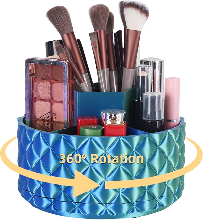 Rotating Makeup Organizer Gradient Color - Large Makeup Storage Holder with 6 Compartments for Vanity, Bathroom, Desk Decor, Multi-Purpose Cosmetic Organizer & Gift-Ready Perfume Organizer for Women