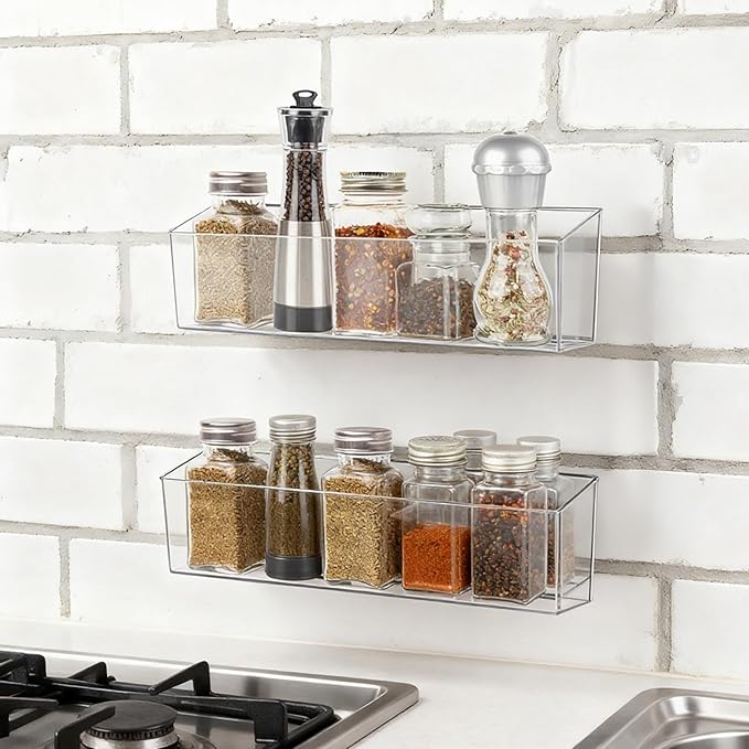 2 Pack Spice Rack, Spice Organization for Cabinet, Storage Organizer Bins, Clear Plastic Seasoning Jars Rack Condiment Bottles Shelf Makeup Organizer for Kitchen Cabinet Doors Pantry RV Organization