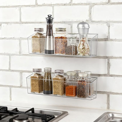2 Pack Spice Rack, Spice Organization for Cabinet, Storage Organizer Bins, Clear Plastic Seasoning Jars Rack Condiment Bottles Shelf Makeup Organizer for Kitchen Cabinet Doors Pantry RV Organization