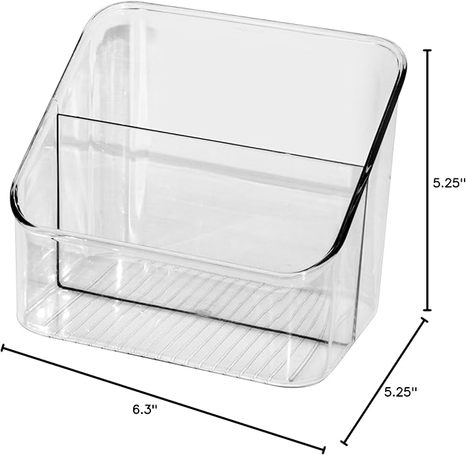 Oggi Clear 2-Section Divided Organizer - Bin for Kitchen Cabinet, Pantry, Tea, Snacks, Seed Packets & More, Durable Plastic Packet Organizer for Storage and Organization in Home or RV