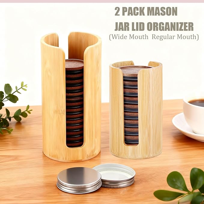 Mason Jar Lid Organizer (2pcs), Mason Jar Lid Storage Made, Suitable for Mason/Canning/Bamboo Lids, Fit Perfectly, Stackable Steady (WideMouth-RegularMouth)